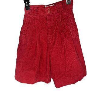 Casual Corner Corduroy Shorts Vintage Pleated Bermuda High Waist Women 2 Red